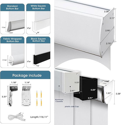 SmartWings Motorized Light Filtering Shades, Work with Matter Homekit Z-Wave Zigbee Alexa Google, 50% Blackout PVC Free Smart Blinds for Windows Cordless Window Shades with Remote Customized, White