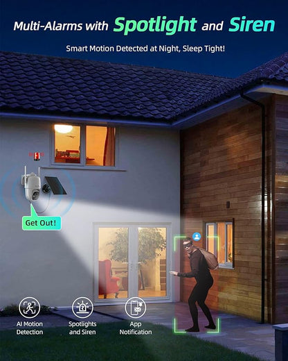 MaxiViz Solar Security Camera Wireless Outdoor, 360° View Qutdoor Cameras for Home Security with AI Motion Detection, 2K Color Night Vision, Two-Way Talk, IP66 Weatherproof, SD/Cloud Storage