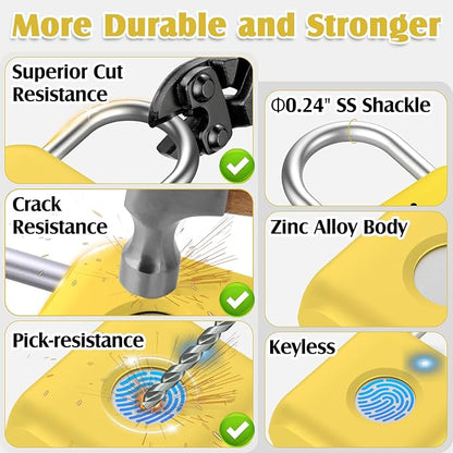 Pothunder Fingerprint Padlock, Smart Padlock, Locker Lock, Fingerprint Lock with APP Unlock, USB Rechargeable, Suitable for Gym Locker, Locker(Lemon Yellow)