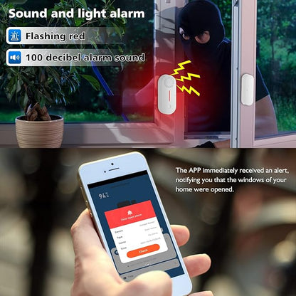 WiFi Door Window Sensor Alarm: Smart Door Sensor, Magnetic Contact Sensor Wireless for Home Security Burglar Alert, 90db Alarm & App Notification, Door Open Sensor Compatible with Alexa (1-Pack)