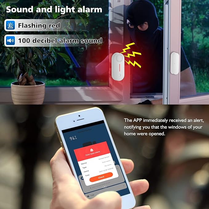 4 Pack WiFi Door Window Sensor : Smart Door Sensor with App Alerts, 120 dB Siren,Timed Arming and Disarming, Pool Alarm for Kids Safety, Window Alarm Compatible with Alexa Google Assistant