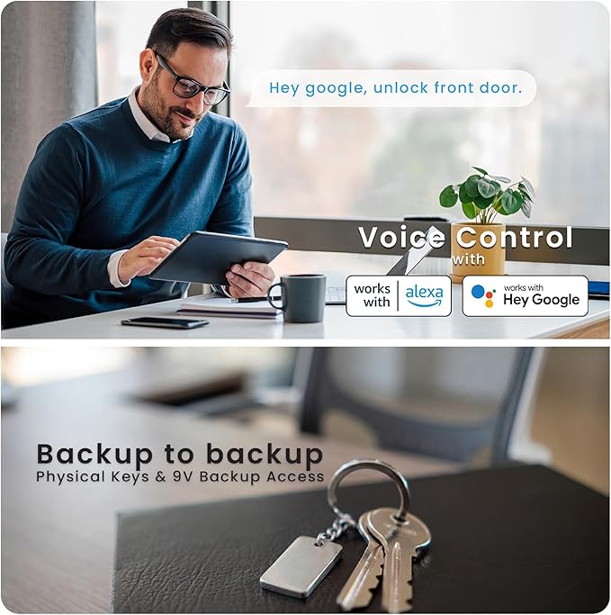 Lockly Guard Deadbolt PGD728WPU Commercial Smart Lock – UL10B/10C Fire Rated Keypad Deadbolt with Fingerprint, Wi-Fi & Bluetooth, Alexa & Google Compatible, 8 AA Batteries, Rekeyable Door Lock