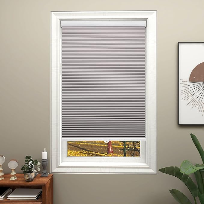 Changshade Custom Cellular Shades Blackout Blinds Cordless for Indoor Windows, Room Darkening Light Blocking Black Out Honeycomb Blinds for Living Room, Bedroom, Bathroom, Grey