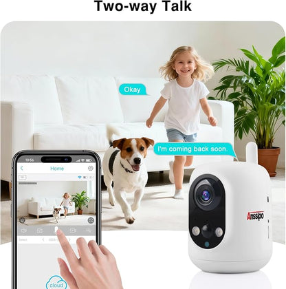 Long Battery Life Indoor Cameras Wireless for Home Security,360°Pan Tilt