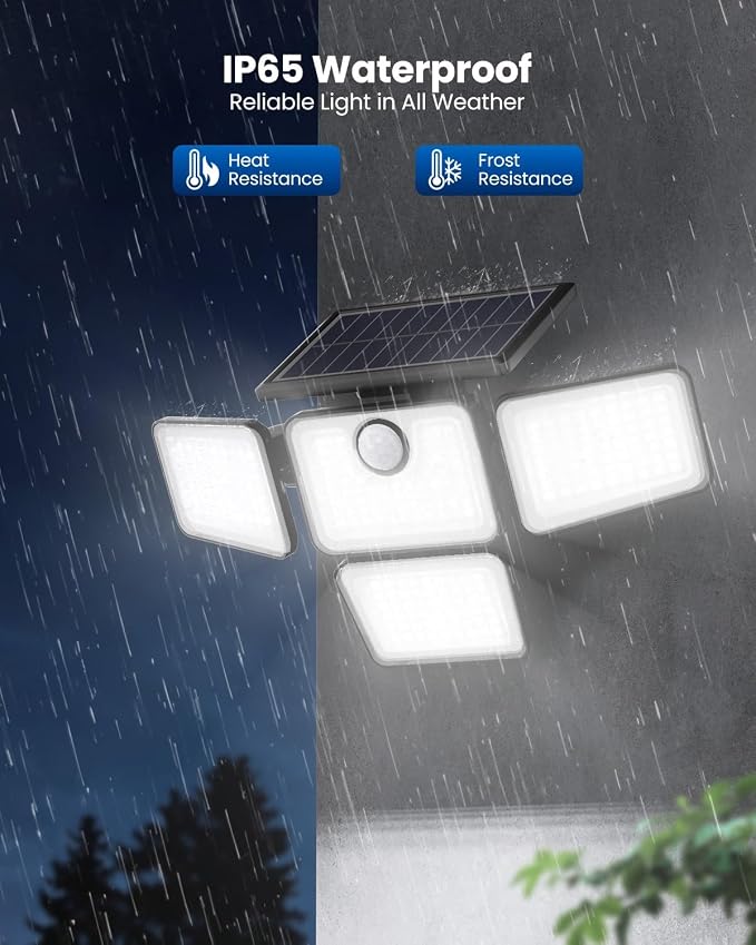 6000LM Solar Flood Lights Outdoor with Motion Sensor, 4 Heads