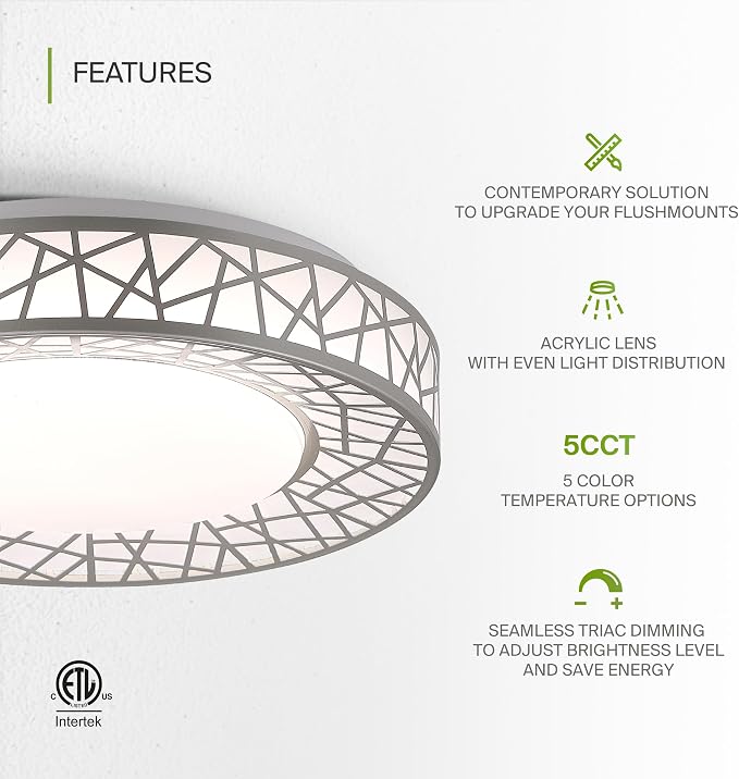 ASD 12 Inch LED Flush Mount Ceiling Light Fixture for Bedroom, 20W 1130LM 5CCT 2700K-5000K, Dimmable Lights, Dining, Living Room, Kitchen Lamps, Modern Home Lighting Fixtures, Nickel, ETL, 4 Pack