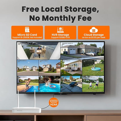 Dual Lens Wireless Home Security System Outdoor, Solar-Powered, 4PCS 2-in-1 Cameras, 10CH 4K NVR, 500GB HDD, 2.4/5GHz WiFi 6, AI Tracking, 360° PTZ, Color Night Vision, IP66, No Monthly Fee