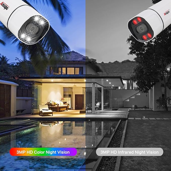 4K Home Security Camera System Wireless, 8pcs Plug-in WiFi Camera Outdoor Indoor for 24/7 Recording, 2 Way Audio, Color Night Vision, Human Detection, Dual Warning 8 Channel WiFi NVR, 2TB Hard Drive