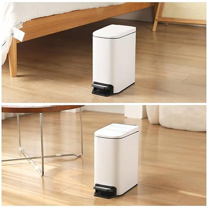ELPHECO Small Bathroom Trash Can with Lid Soft Close 1.8 Gallon / 6.8 Liter Stainless Steel Garbage Can Slim White Wastebasket for Bathroom, Office, Bedroom, Matte White