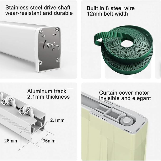 Electric Smart Curtains System, Automatic Curtain Opener, Motorized Curtains Rod with Remote, Compatible with Alexa/Google Home/Tuya App (Up to 244 inches)