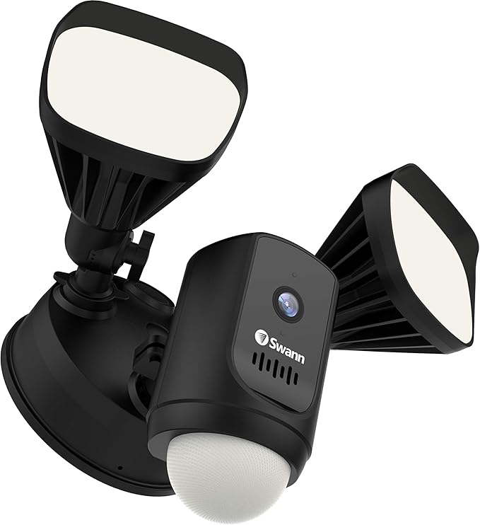 Swann Wi-Fi 1080p Waterproof Motion Activated FloodLight Camera with Night Vision, Heat Sensing, 2-Way Talk, Dimmable 2400 Lumens, Wide 125 Degree Viewing, Free Cloud & Local Recording