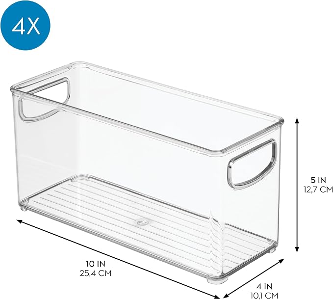 iDesign Slim Clear Plastic Stackable Storage Bin, Tall Narrow, 4-Pack | Kitchen or Pantry Organizer