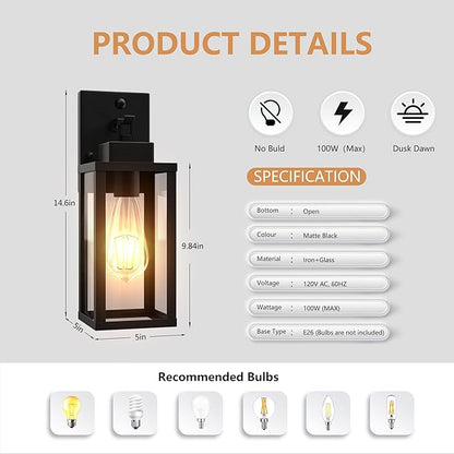 Motion Sensor Dawn to Dusk Outdoor Sensor Light Fixture Anti-Rust Exterior Wall Lighting Waterproof Outdoor Wall Lantern for Porch Patio Front Door Garage