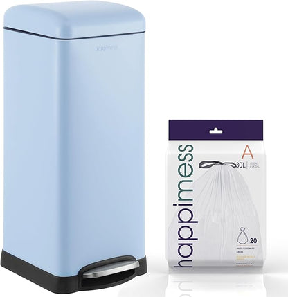 happimess HPM1007I Betty Retro 8-Gallon Step-Open Trash Can, Fingerprint Resistant, Modern, Minimalistic for Home, Kitchen, Laundry Room, Office, Bedroom, Bathroom, Tide Pool Blue