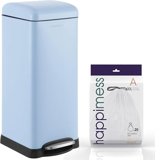 happimess HPM1007I Betty Retro 8-Gallon Step-Open Trash Can, Fingerprint Resistant, Modern, Minimalistic for Home, Kitchen, Laundry Room, Office, Bedroom, Bathroom, Tide Pool Blue