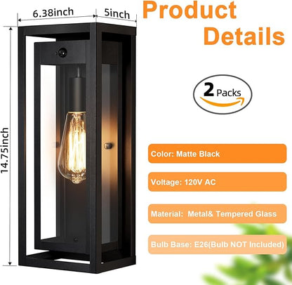 15" Motion Sensor Outdoor Wall Sconce Set of Two, Large Dusk to Dawn Outdoor Sconce Lights, Waterproof Anti-Rust Outdoor Lights for House, Exterior Motion Sensor Light for Garage, Porch