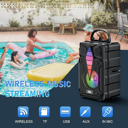 Dnil Portable Speaker with Voice Control, RGB Multi-Color Rhythm Light, Support TWS Pairing, Support USB/TF/FM/AUX Connection, Suitable for Home Party or Outdoor Use (Black)
