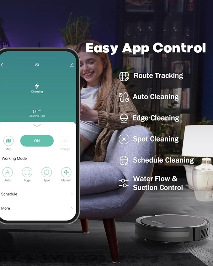 V3 Robot Vacuum and Mop, 3 in 1 Robot Vacuum Cleaner, Self-Charging Robotic Vacuum, 120 Min Runtime, 5000Pa Suction, 2.99" Thin, Support 2.4GWifi/ Alexa/App, for Pet Hair,Carpet,Hard Floor