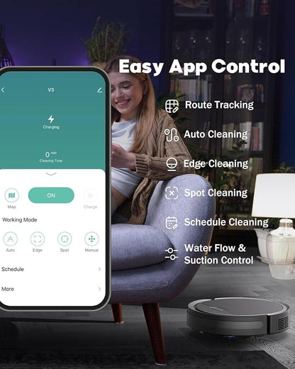 V3 Robot Vacuum and Mop, 3 in 1 Robot Vacuum Cleaner, Self-Charging Robotic Vacuum, 120 Min Runtime, 5000Pa Suction, 2.99" Thin, Support 2.4GWifi/ Alexa/App, for Pet Hair,Carpet,Hard Floor