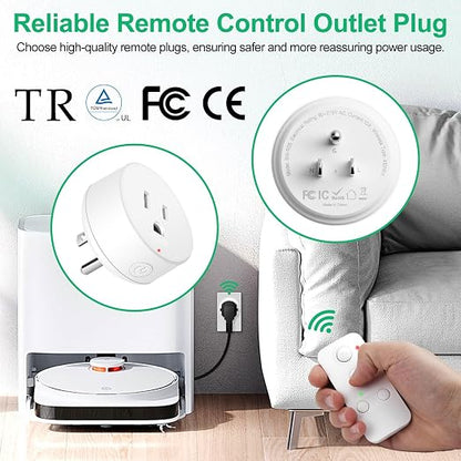 NineLeaf Remote Control Outlet, 500FT Plug in Light Switch, No Wi-Fi Programmable Timer Mini Socket, Easy Wireless On/Off Switch for Christmas Lights, Hard-to-Reach Appliances,2Remotes 3Outlets