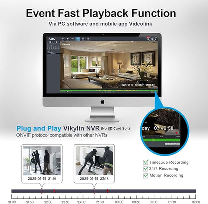 VIKYLIN 4K 8MP IP PoE Camera, Outdoor PoE Security Camera with Motion Detection 2.0, Tripwire, Area Detection, Face Detection, Built in Mic, Starlight 98ft IR Night Vision, N Series Upgrade
