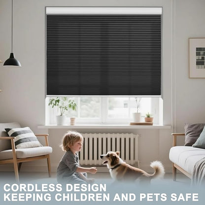 BERISSA Motorized Cellular Shades, Light Filtering Smart Honeycomb Blinds with Remote Control & Hub, Custom Room Darkening Automatic Cellular Window Blinds for Home Office, Living Room, Door,Black