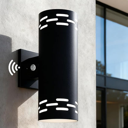 Dusk to Dawn Modern Outdoor Wall Lights, 12'' Up and Down LED Cylinder Exterior Lighting Fixtures, 23W 3000K IP65 Waterproof Wall Sconces for House, Garage, Patio, Porch, Black