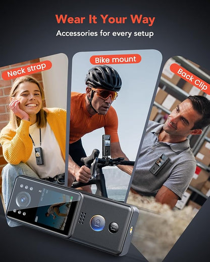 BOBLOV 4K Mini Body Camera with Video and Audio128G, 2X 1400mAh Batteries& Charging Dock, A29 Body Wearable Camera with Night Vision & Bike Mount for Security, Vlogging, Pet, Cycling, Daily Recording