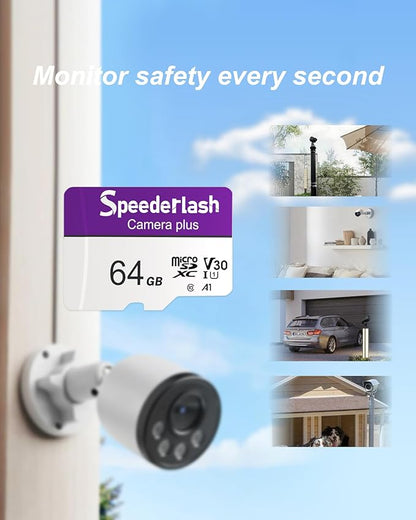 Micro SDXC Memory Card 64GB Pack, Speederlash Camera Plus TF Card with Adapter, 90MB/s Read Speed, 4K UHD&5K Video Support, U1 V30 A1 Rated, for Security Camera, Smartphone, Drone, Tablet, PC