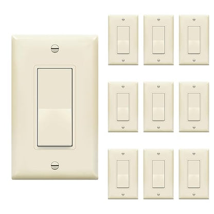ENERLITES Decorator On/Off Paddle Switch with Wall Plates, Single Pole, 3 Wire, Grounding Screw, Residential Grade, 15A 120V/277V, UL Listed, 91150-LAWP