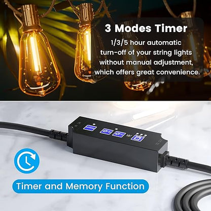 OHLUX Outdoor Dimmer for String Lights, 360W Dusk to Dawn Smart Dimmer Plug with Timer, Weatherproof Light Dimmer Switch with Memory Function, Plug-in Dimmer for Outdoor String Lights Patio Lights