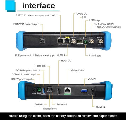 Upgraded 8K IP Camera Tester, WANLUTECH CCTV Tester 7 inch Touchscreen 8MP TVI CVI AHD SDI CVBS Test SFP 90W PoE Power RJ45 Cable Test PoE Network Tools RS485 WiFi HDMI I/O VGA in (IPC-9800ADHS Pro)
