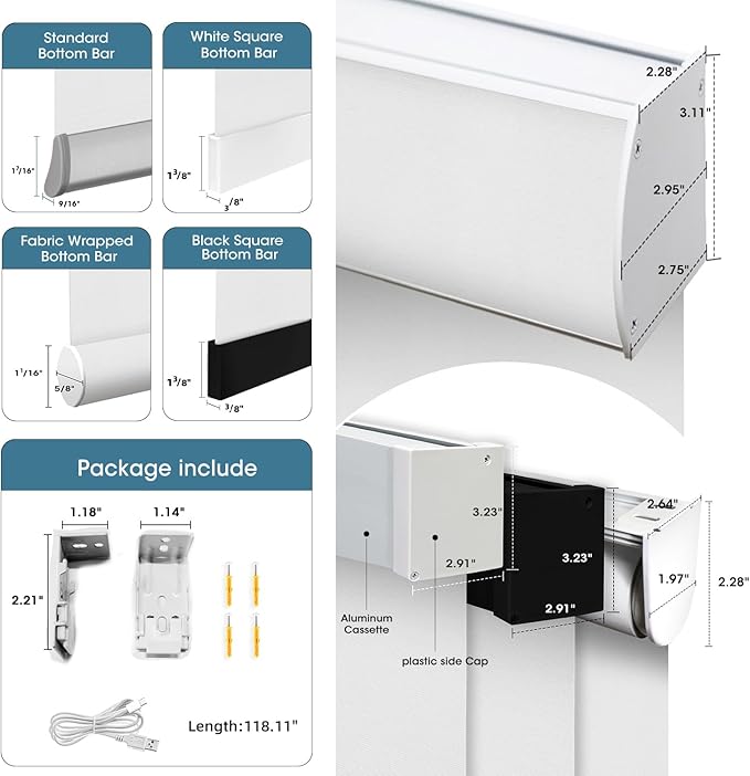 SmartWings Motorized 100% Blackout Shades Blinds, Custom Size, Cordless Window Shades with Rechargeable Battery, Work with Matter/Apple HomeKit, Alexa, Thread/Zigbee, Remote Optional, Essential White