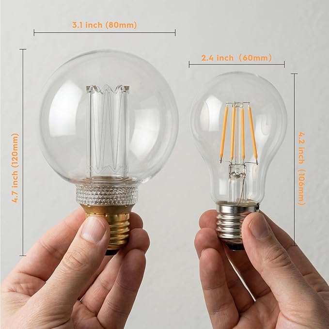 Globe Edison LED Light Bulb, Vintage Decorative Dimmable Bulb, Small Round Glass Cover, 3.5W Low Lumen Eye-Caring Soft Dim Lighting for Mood(Not Daylight White), E26 Medium Base, Clear RN G80