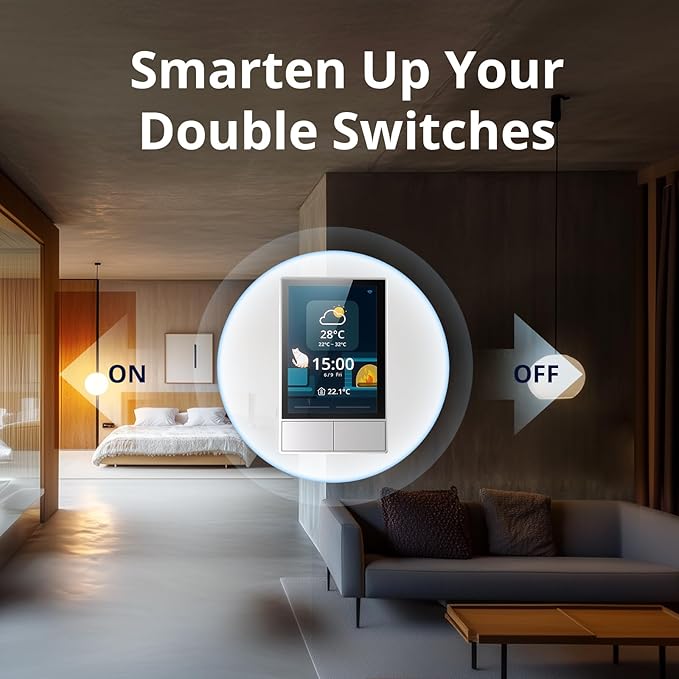 SONOFF Smart Switch, 2-Switch Panel Home Control, WiFi Smart Scene Wall Switch with Touchscreen, Smart Temperature Function, Lights Control, Compatible with Alexa and Google Home (1, White)