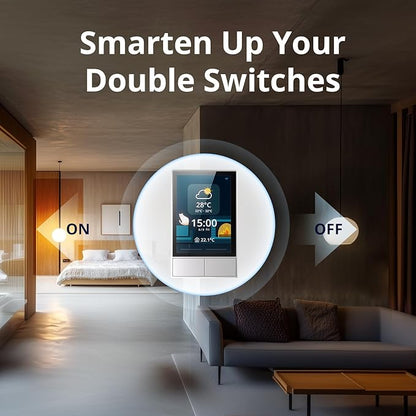 SONOFF Smart Switch, 2-Switch Panel Home Control, WiFi Smart Scene Wall Switch with Touchscreen, Smart Temperature Function, Lights Control, Compatible with Alexa and Google Home (1, White)