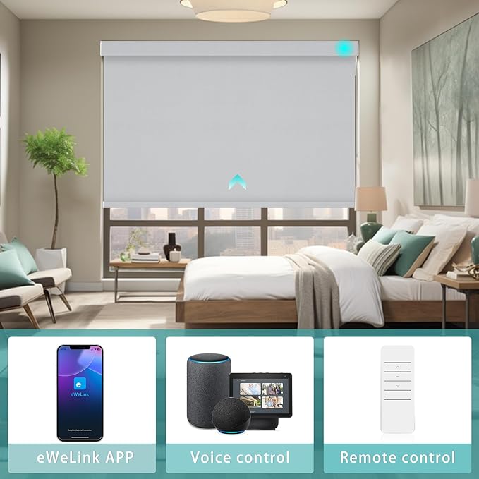 Changshade Smart Roller Shade with Remote Control Blackout Automatic Window Shades for Home Custom Size Motorized Blinds for Windows Work with Alexa,Google Home,Apple Homekit, Smokey Grey