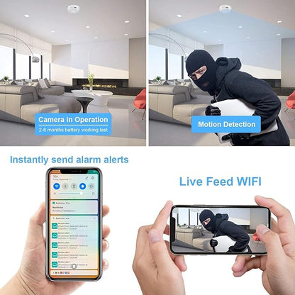 Hidden Camera Smoke Detector Wireless WiFi - Nanny Cams with Cell Phone App - 180 Days Battery Power, Night Vision, Motion Detection, Sideways Lens for Indoor Security, No Audio