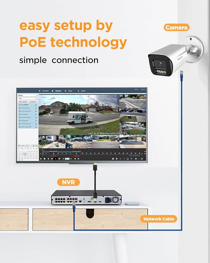 16 Channel Security Camera System 4TB HDD, H.265 12PCS 5MP PoE Commercial IP Bullet Camera, Smart Color Night Vision, 2 Way Audio Talking, AI Human Detection, Remote Access, PB65A1216-5MD