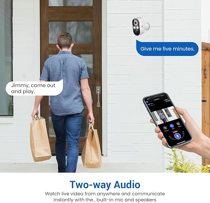 1080P Wireless Security Camera Outdoor, Battery Powered, AI Human Detection, Color Night Vision, 2-Way Audio, IP65 Waterproof, 2.4G Wi-Fi, Cloud Storage