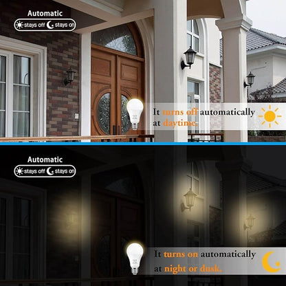 Dusk to Dawn Light Bulb, Sensor LED Bulbs Smart Lights Bulb 5W A19 Automatic On/Off, Indoor/Outdoor Lighting Lamp for Porch Garage Driveway Yard Hallway(E26,Soft White,2-Pack)