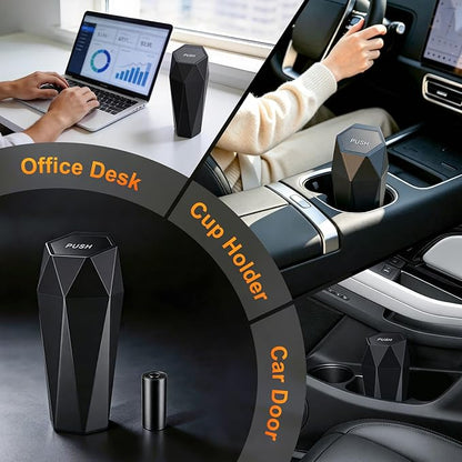 JUSTTOP Car Trash Can with Lid, Diamond Design Small Automatic Portable Trash Can with 1 Trash Bag, Easy to Clean, Used in Car Home Office (Black)