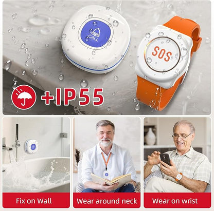 CallToU Wi-Fi Wireless Caregiver Pager Call Button for Elderly at Home , APP Emergency Alert for Seniors, Patients, and the Disabled with 1 Call Button, 1 Watch Button, 1 Receiver (2.4GHz Wi-Fi)