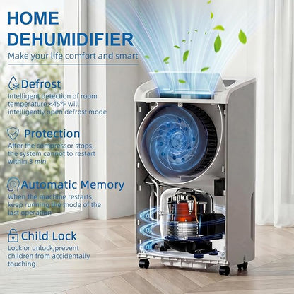 AIRPLUS 4,500 Sq.Ft 70 Pint Dehumidifier for Basements and Home-with Drain Hose,Efficient,Energy-with Dual Protection and 4 Smart Modes,24H Timer,Defrost,for Large room