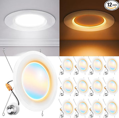 Sunco 12 Pack 6 Inch LED Retrofit Night Light Recessed Downlight, 1000 Lumens, 2700K/3000K/4000K/5000K/6000K CCT Selectable, 12W, 120V Dimmable Ceiling Light, IC Rated, Damp Rated - ETL, FCC, RoHS