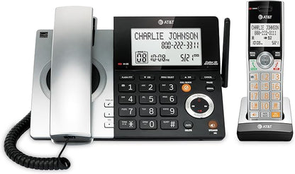 AT&T CL84107 DECT 6.0 Expandable Corded/Cordless Phone with Smart Call Blocker, Black/Silver with 1 Handset