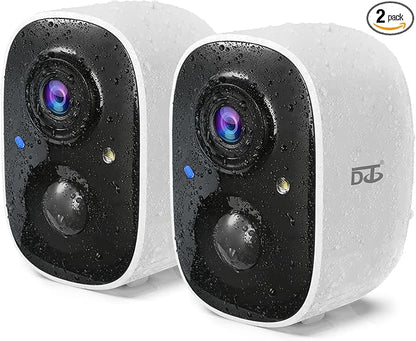 DCT 2Pcs Security Camera Wireless Outdoor, Battery Powered WiFi Surveillance Cameras for Home Security Outside, 2K Color Night Vision AI Motion Detection Siren Alarm Spotlight 2-Way Talk Waterproof