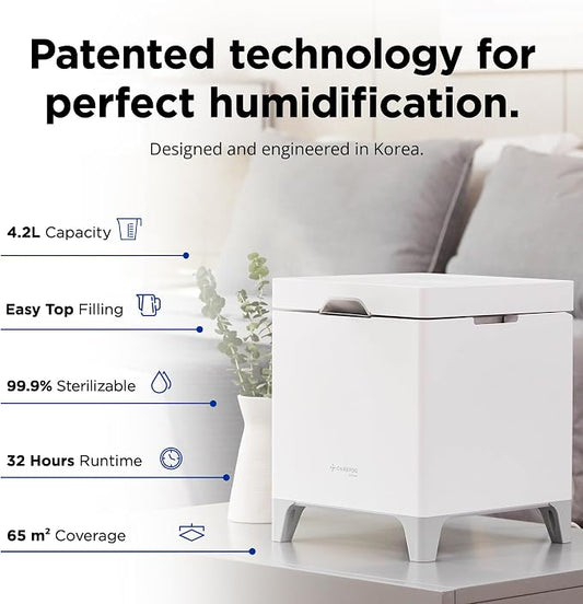Carepod Cube Plus X50V Stainless Steel Humidifier - Easy to Clean, 3 Mist Level Settings, Auto-Humidity & Auto Shut-Off Feature, One Touch Built-in Sanitization, No Filters, Lasts 32Hrs (1.1Gal/4.2L)