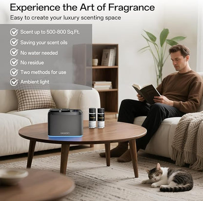 Waterless Scent Diffuser,Hotel Scent Oils Included-Whole House Air Freshener-Scent Diffusers for Home,Office,Essential Oil Diffuser Large Room,Smart, Cold-Air Tech,App Control (Luxury Black)
