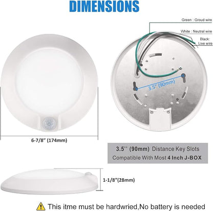 Closet Lights Motion Sensored Indoor Ceiling Mount LED-10W 5000K Closet Stair Porch Ceiling Pantry Motion Activated Light 6-7/8 Inch 90CRI 600lm Hardwire to Junction Box, No Battery, Damp Rated 4 Pack